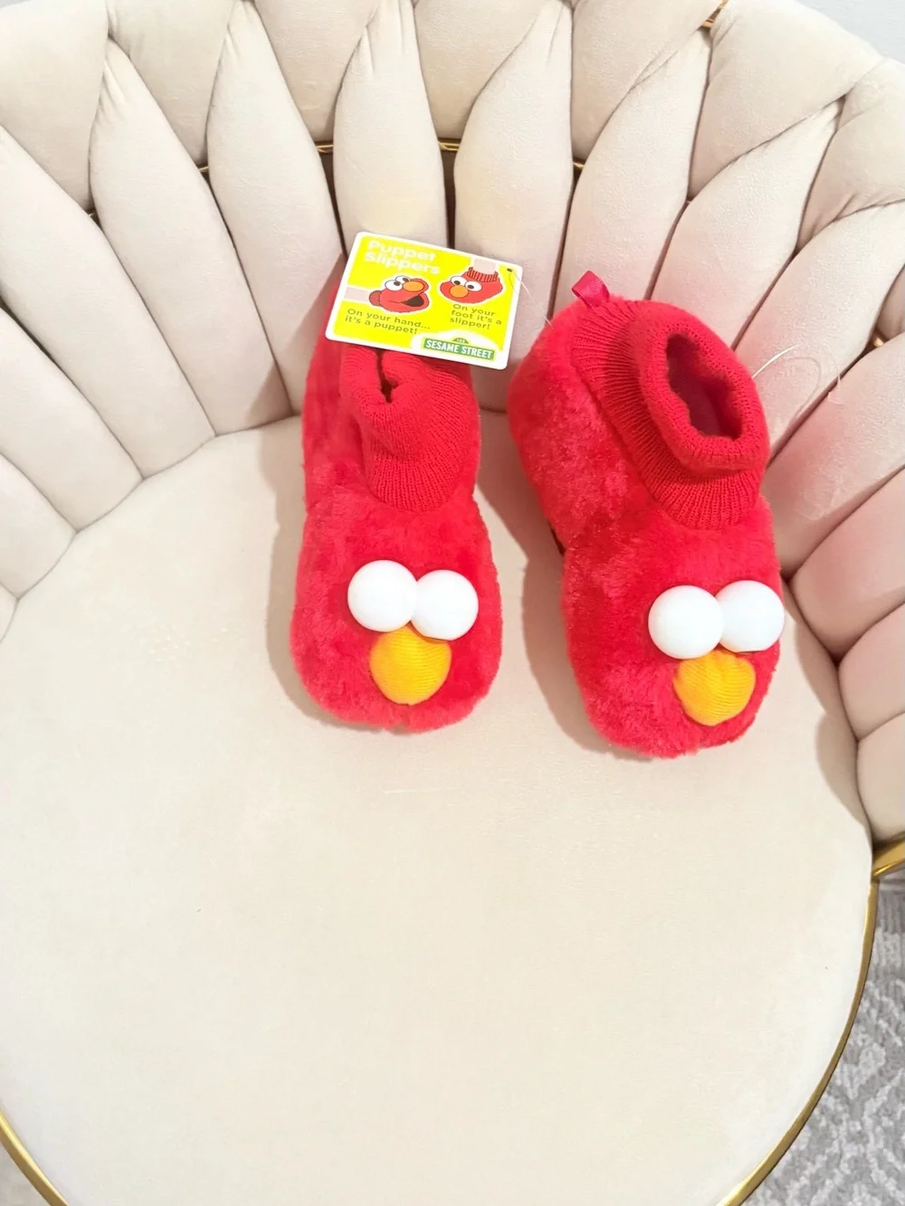 Sesame Street Red Elmo Plush Slippers with Yellow Nose